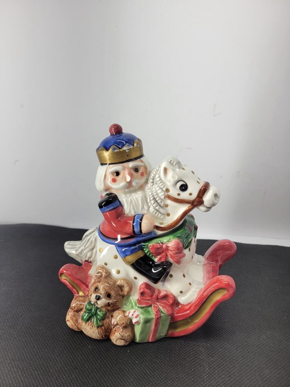 Vtg Fitz & Floyd Christmas Nutcracker Rocking Horse Candy Dish / Sugar bowl 1992